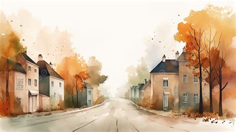 Autumn City Street Background, Beginning Of Autumn, Watercolor ...