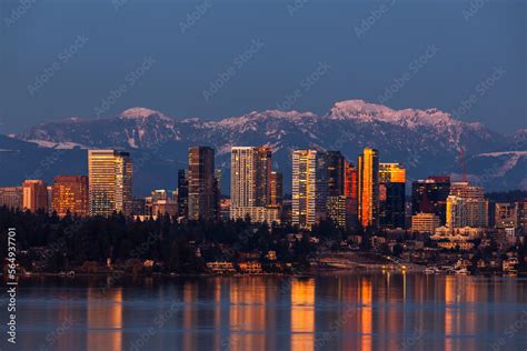 Bellevue skyline in sunset Stock Photo | Adobe Stock