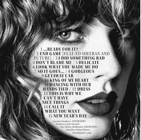 REPUTATION TRACKLIST | Taylor swift album, Taylor swift new, Taylor swift