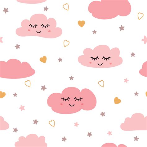 Clouds pattern. Seamless pattern with smiling sleeping clouds stars ...