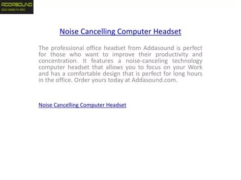 PPT - Noise Cancelling Computer Headset Addasound.com PowerPoint ...