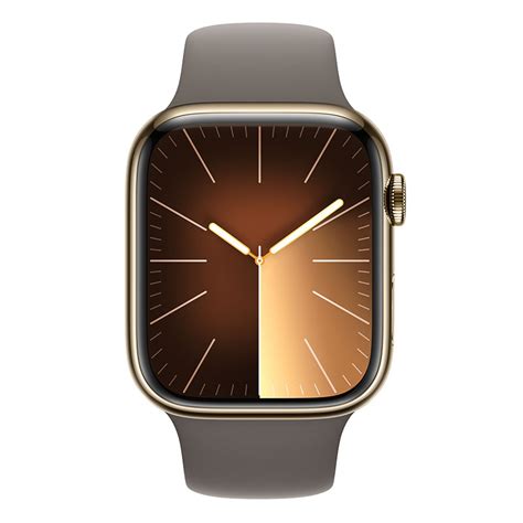 Apple Watch Series 9 GPS+Cellular 45mm Gold Steel w/ Clay Sport Band ...