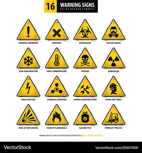 16 triangle warning signs Royalty Free Vector Image