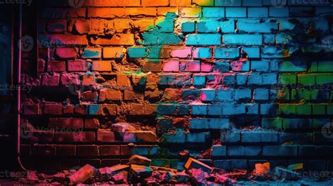 Broken Brick Wall Texture in Vibrant Colors. 23382156 Stock Photo at ...