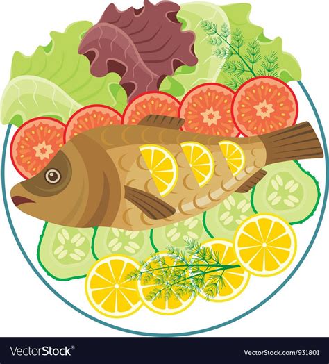 Dish with the baked fish vector image on VectorStock | Fish vector ...