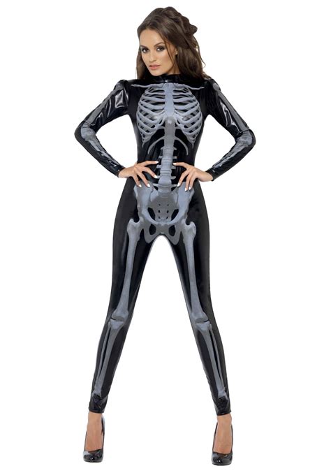 Fever Women's Skeleton Costume Catsuit with Cap Sleeves - NoveltyStreet