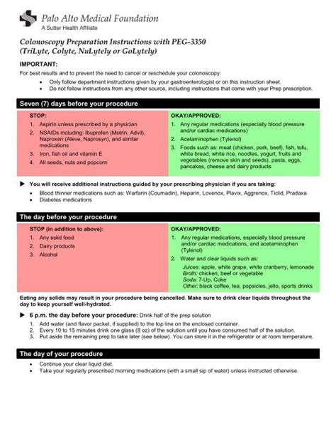 Go Lightly Colonoscopy Prep Instructions | Americanwarmoms.org