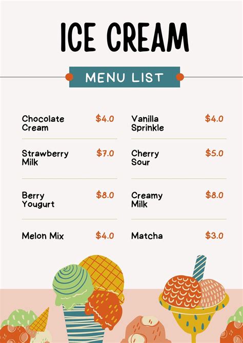 Ice Cream Menu Design