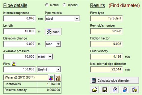 Pipe size diameter calculator software