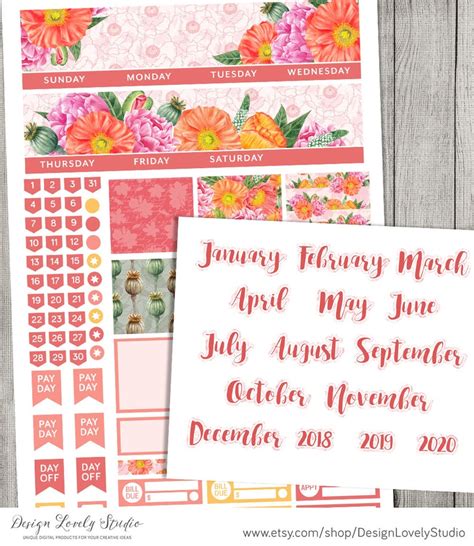 Printable Monthly Planner Stickers Floral Monthly Stickers - Etsy