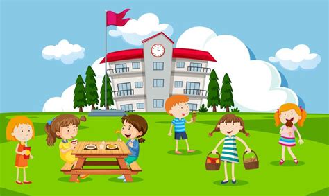 Children playing at school playground 296735 Vector Art at Vecteezy