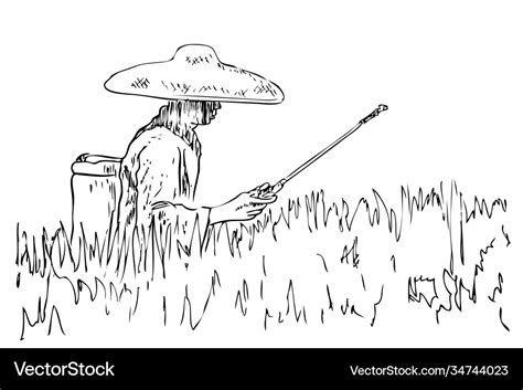 Simple manual draw sketch working farmer at farm Vector Image