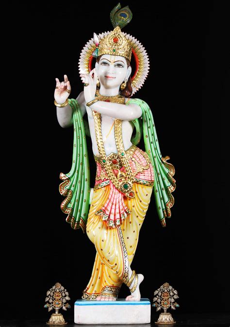 Makrana Marble Gopal Krishna Statue 39" (#80wm100): Hindu Gods & Buddha ...