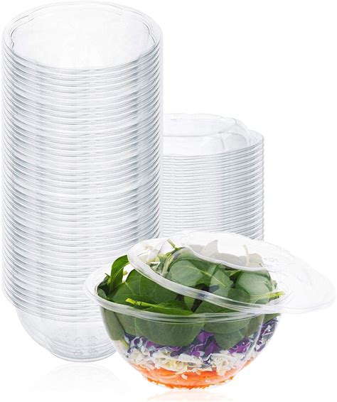 Stock Your Home Disposable Plastic Salad Bowls with Lid (50 Count) 32 ...