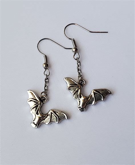 Bat Earrings Silver Dangle Bat Earrings Halloween Bat | Etsy