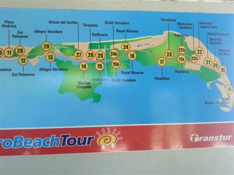 Varadero Beach Tour bus map (resort part) | Varadero, Cuba map, Bus map