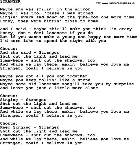 Kris Kristofferson song: Stranger.txt, lyrics and chords