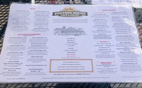 Menu at Old Mill Pottery House Cafe and Grill, Pigeon Forge