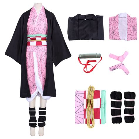 Buy Alaiyaky Nezuko Cosplay Costume, Demon Slayer Nezuko Kimono Kids ...