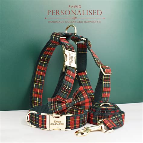 Personalized Tartan Dog Collar, Harness, Bow, Leash for Christmas New ...