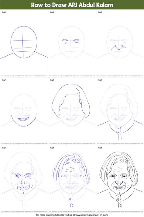 How to Draw APJ Abdul Kalam printable step by step drawing sheet ...