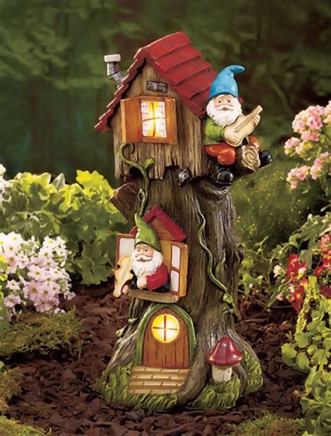 Solar Powered Gnome Tree House Light Garden Statue Lawn Yard Decor ...