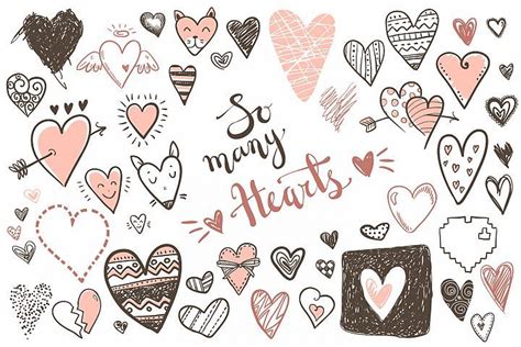 Vector doodle hearts, set (49112) | Patterns | Design Bundles in 2021 ...