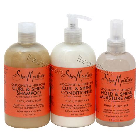 Shea Moisture Coconut Hibiscus Curl & Shine Shampoo, Conditioner & Mist ...