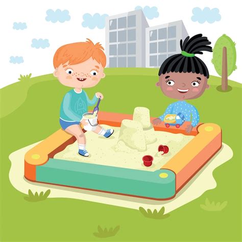 Premium Vector | Children playing in sandbox