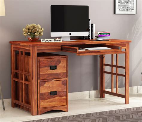 Buy Horsley Computer Table With Keyboard Tray and Drawer Storage (Honey ...