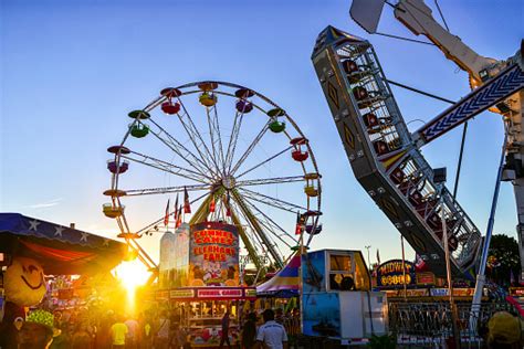 Minnesota State Fair Midway Rides And Sun Stock Photo - Download Image ...