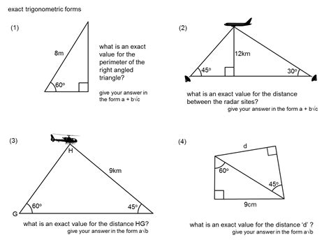 Trigonometry Exact Values Worksheet