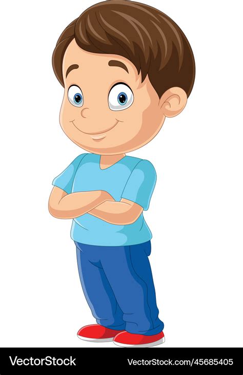 Cartoon little boy stands with arms crossed Vector Image