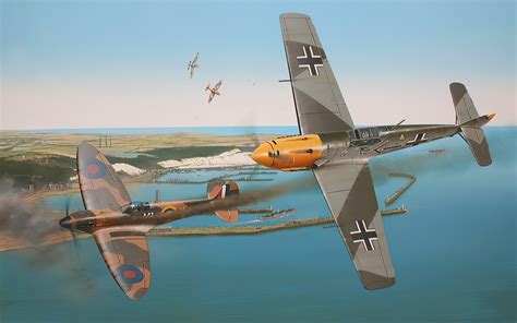 Download wallpapers Messerschmitt Bf109, Supermarine Spitfire, World ...