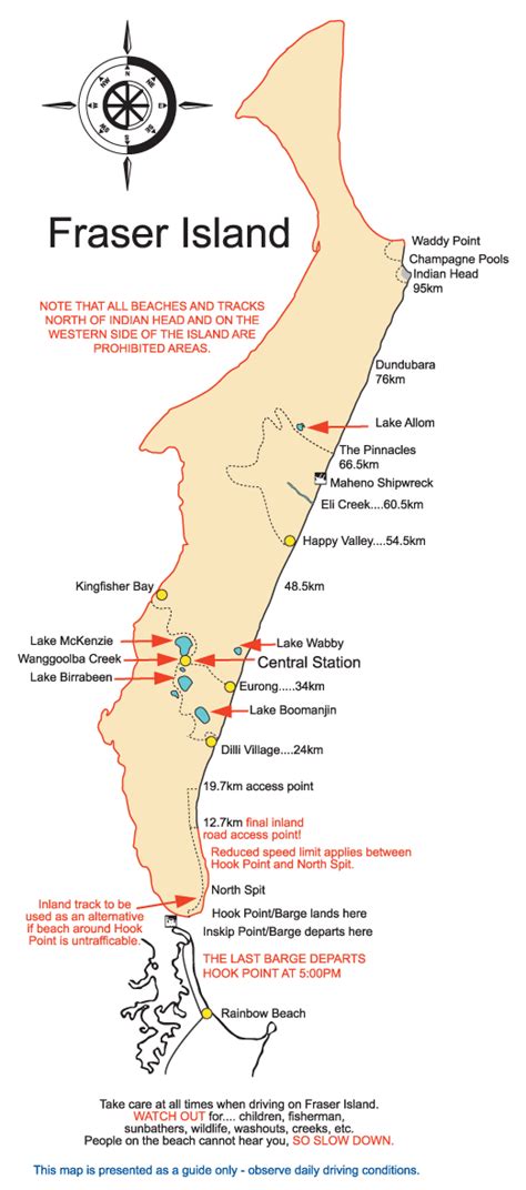 K'gari (Fraser Island) Map - Rainbow Beach Adventure Centre 4WD Hire