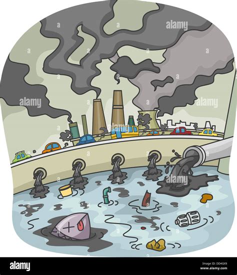 Illustration of Water and Air Pollution Stock Photo - Alamy