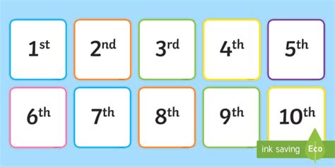 Ordinal Numbers to Ten Flashcards (Teacher-Made)