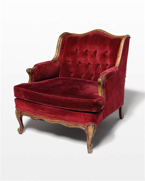 CH478 Belmar Distressed Red Velvet Chair Prop Rental | ACME Brooklyn