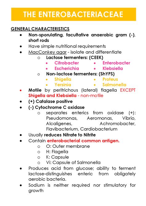 Enterobacteriaceae - GENERAL CHARACTERISTICS Non-sporulating ...