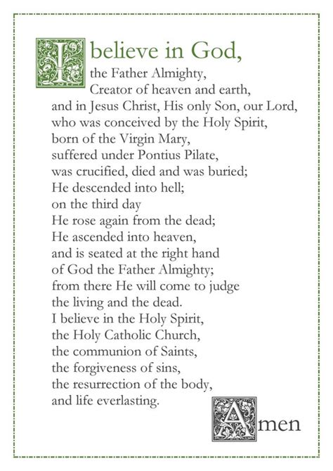 Nicene Creed English Catholic Prayer Card / Printable A4 Wall Art ...