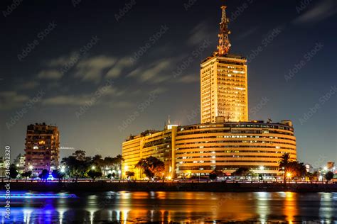 Cairo, Egypt, Skyline at night and the Nile river. Stock Photo | Adobe ...