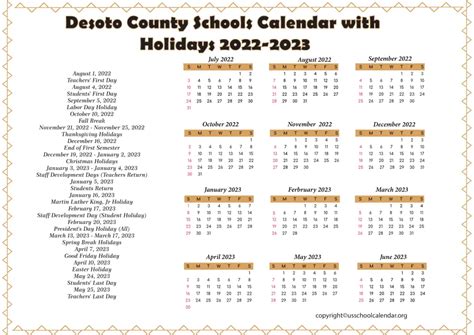 Desoto County Schools Calendar with Holidays 2022-2023