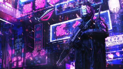 Sci-Fi Character Standing in Neon Lights