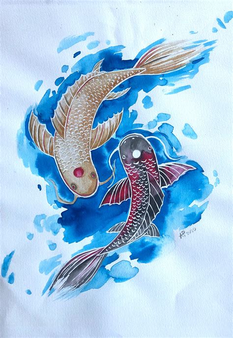 Koi Fish Art. Ink Illustration. Koi Fish Drawing. Japanese Koi. Sea ...