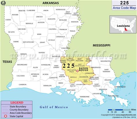 225 Area Code Map, Where is 225 Area Code in Louisiana