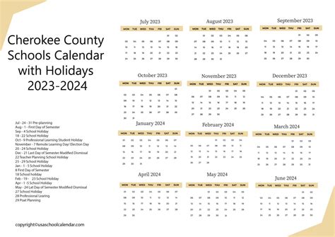 Cherokee County Schools Calendar with Holidays 2023-2024