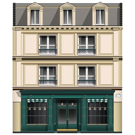 European oldfashioned brick building in realistic style. Facade front ...