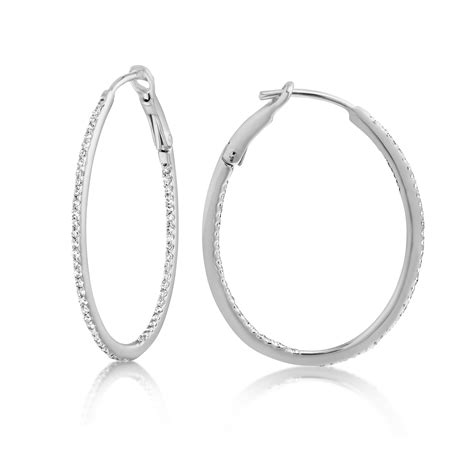 Diamond 28mm Oval Skinny Hoop Earrings 14K White Gold (0.34CT) - SA5