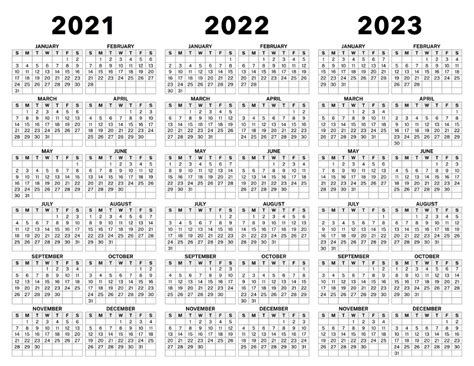 3 Year Calendar 2021 to 2023 – Calendar Options