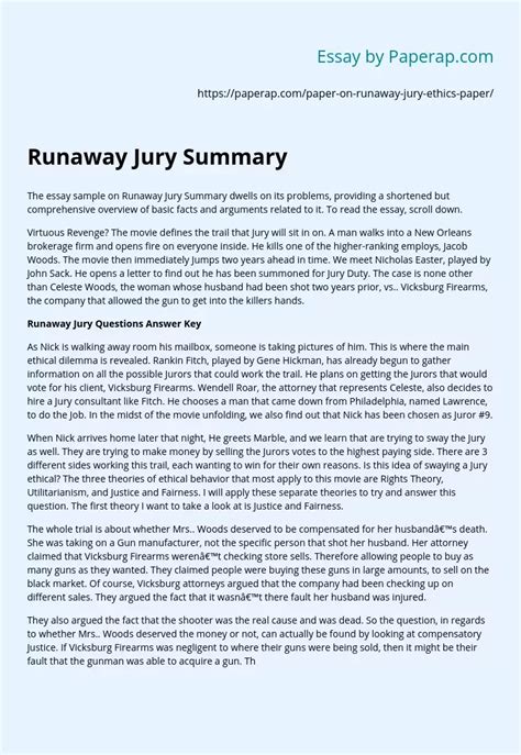 Runaway Jury Summary Free Essay Example